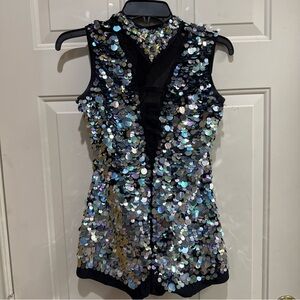 Kids Black Sequin Dance Costume Romper